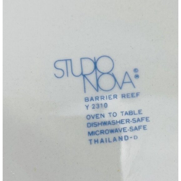 Studio Nova BARRIER REEF Y2310 Two Fish Plants Aqua Stoneware Salad Plates Set 4 - Picture 6 of 11